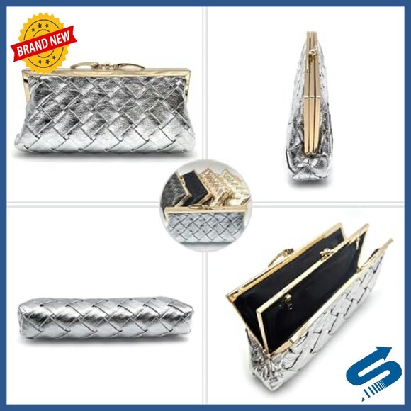 Luxury Checkered Evening Clutch with Detachable Chain Strap